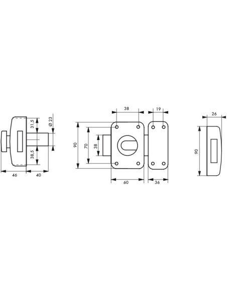Verrou à bouton CAPITAL pour porte d'entrée, 40mm, époxy or, 3 clés - Thirard Verrous