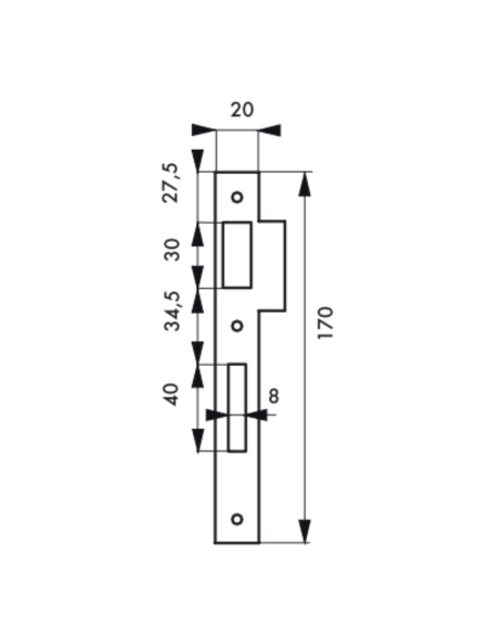 Gâche pour serrure à encastrée zinguée à bouts ronds, avec traine 3mm, hauteur 170mm - THIRARD Gâche de porte