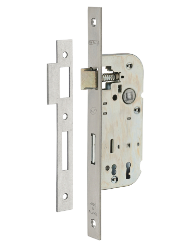 Serrure encastrable NF à clé pour porte de chambre, axe 40mm, bouts carrés, inox, 1 clé - THIRARD Serrures encastrables
