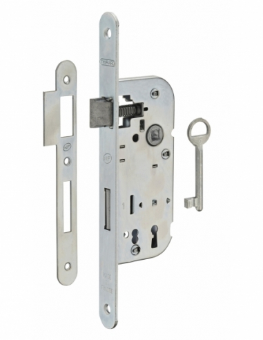 Serrure encastrable NF à clé pour porte de chambre, axe 40mm, bouts ronds, finition inox, 1 clé - THIRARD Serrures encastrables