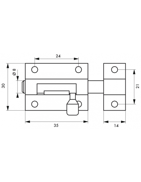 Targette pour porte de meuble, laiton, pêne Ø 8mm, 35x30mm - THIRARD Targette