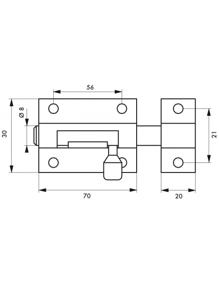 Targette pour porte de meuble, laiton poli blanc, pêne Ø 8mm, 70x30mm - THIRARD Targette