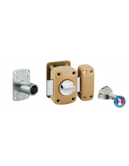 Verrou à bouton Transit 2 A2P* pour porte d'entrée, cylindre 40mm, acier, 4 clés, époxy bronze - THIRARD Verrous