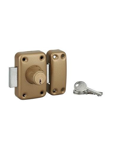 Verrou double entrée Apache pour porte d'entrée, cylindre 50mm, acier, 3 clés, époxy or - THIRARD Verrou de porte