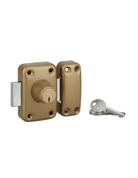 Verrou double entrée Apache pour porte d'entrée, cylindre 50mm, acier, 3 clés, époxy or - THIRARD Verrou de porte