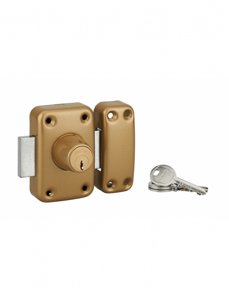 Verrou double entrée Apache pour porte d'entrée, cylindre 40mm, acier, 3 clés, époxy or - THIRARD Verrou de porte