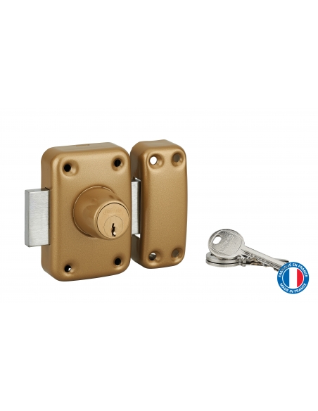 Verrou double entrée Apache pour porte d'entrée, cylindre 40mm, acier, 3 clés, époxy or - THIRARD Verrou de porte