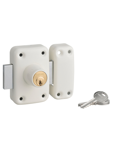 Verrou double entrée Apache pour porte d'entrée, cylindre 40mm, acier, 3 clés, époxy blanc - THIRARD Verrou de porte