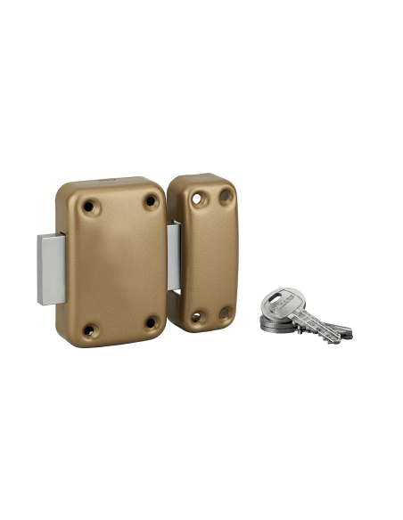 Verrou sans bouton Apache, pour porte de cave, cylindre 40mm, acier, 3 clés, époxy bronze - THIRARD Verrous