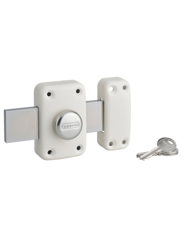 Verrou à bouton Apache pour porte de garage, cylindre 40mm, pêne 160mm, acier, 3 clés, époxy or - THIRARD Verrou de porte