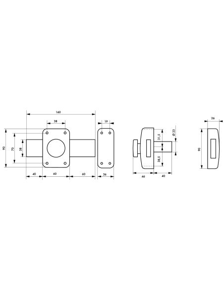 Verrou à bouton Apache pour porte de garage, cylindre 40mm, pêne 160mm, acier, 3 clés, époxy or - THIRARD Verrou de porte