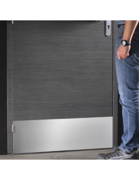 Plinthe de bas de porte, inox brossé, 150x930 mm, avec adhésif - THIRARD Equipement