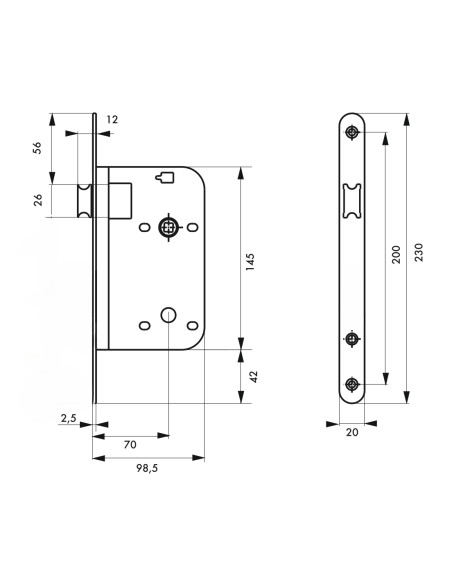 Serrure encastrable pour porte intérieure, axe 70mm, bouts ronds, laiton brossé - THIRARD Serrures encastrables