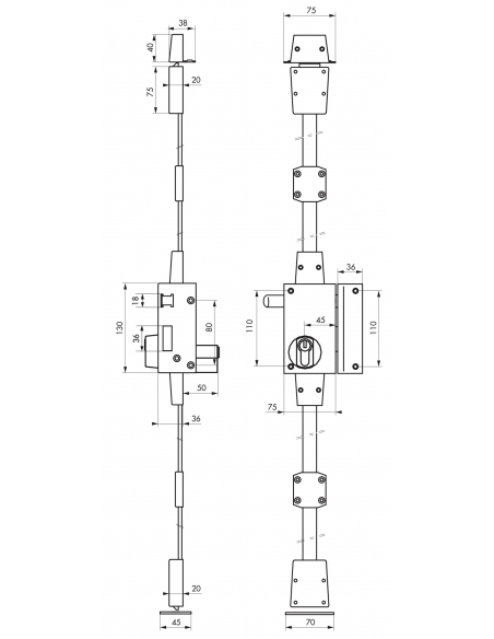 Boitier de serrure en applique Targa à tirage pour porte d'entrée, droite, 3 pts, axe 45mm, or - THIRARD FBA