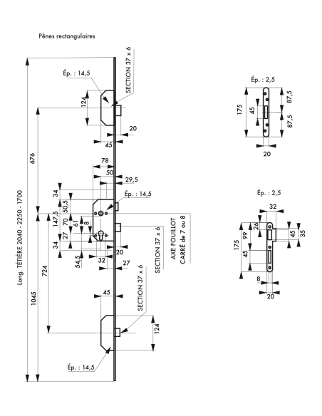 Serrure à encastrer multipoints 3 points NF QC TRIMAX A2P* avec pênes rectangulaires, sans gâches ni cylindre - THIRARD FBA