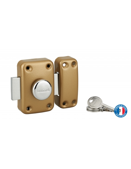 Verrou à bouton Apache pour porte d'entrée, cylindre 40mm, acier, 3 clés, époxy or - THIRARD FBA