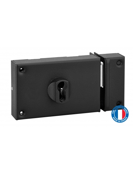 Boitier de serrure en applique double entrée pour porte de cave, pêne seul, droite, axe 70mm, 140x88mm, noir - THIRARD FBA