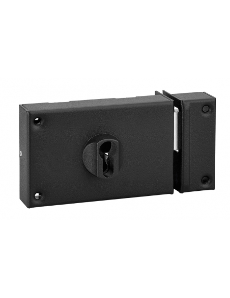Boitier de serrure en applique double entrée pour porte de cave, pêne seul, droite, axe 70mm, 140x88mm, noir - THIRARD FBA