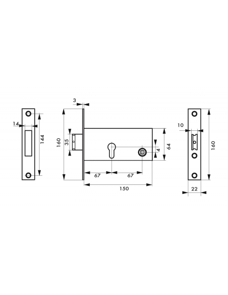 Boîtier de serrure encastrable à cylindre pour porte d'entrée, pêne d. seul, axe 67mm, bouts carrés - THIRARD FBA