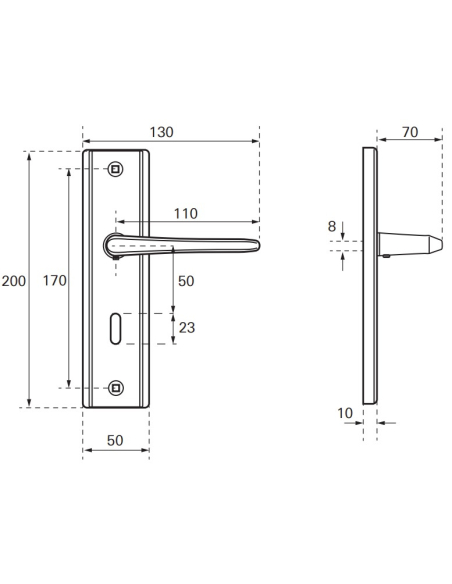 Ensemble de poignées pour porte de chambre Eliade trou de clé carré 8mm, entr'axes 170mm, nickel satiné - THIRARD Poignée