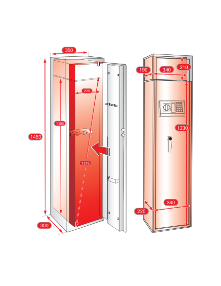 Armoire à fusils Cardiff, fermeture électronique à code, 2 pênes, capacité de 5 fusils - THIRARD Armoire à fusils