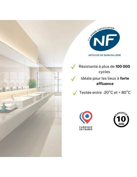 Serrure encastrable NF à condamnation pour porte de salle de bain et toilettes, axe 40mm, bouts carrés, inox - THIRARD Serrur...
