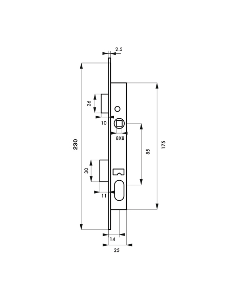 Serrure encastrable pour porte d'entrée avec cylindre en 30x30mm, axe 14mm, 3 clés - THIRARD Serrures encastrables