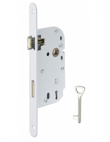 Serrure encastrable à clé pour porte de chambre, axe 50mm, bouts ronds, epoxy, 1 clé - THIRARD FBA