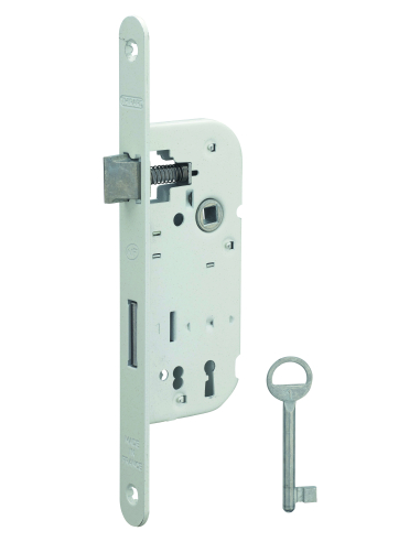 Lot de 50 serrures NF encastrables pour porte de chambre, axe 40mm, bouts ronds, blanc, 1 clé - THIRARD Serrure Encastrable P...