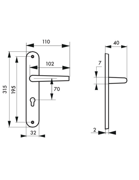 Ensemble de poignées pour porte d'entrée Coq trou de cylindre, carré 7mm, entr'axes 195mm, laqué noir - THIRARD FBA