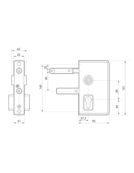 Boitier de serrure verticale à visser double entrée à fouillot pour portail, réversible, axe 58mm, aluminium - THIRARD Serrur...