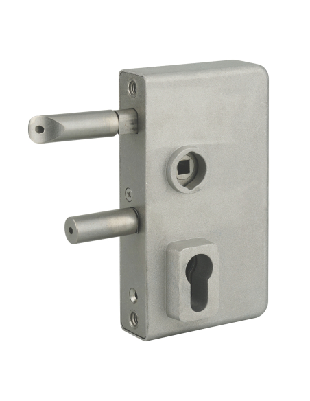 Boitier de serrure verticale à visser double entrée à fouillot pour portail, réversible, axe 58mm, aluminium - THIRARD Serrur...