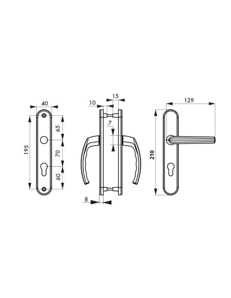 Ensemble de poignées pour porte d'entrée Sultane trou de cylindre, carré 7mm, entr'axes 195mm, argent - THIRARD Poignée
