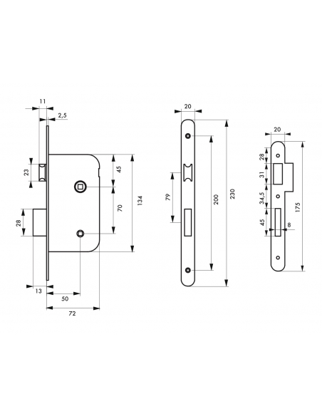 Serrure encastrable à condamnation pour porte de salle de bain et toilettes, axe 50mm, bouts ronds, - THIRARD FBA