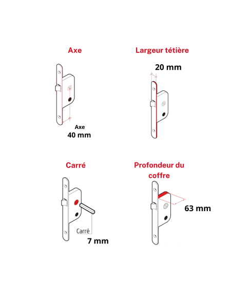 Serrure à encastrer à condamnation pour salle de bain et toilette, axe 40mm, bouts ronds, blanc - THIRARD FBA