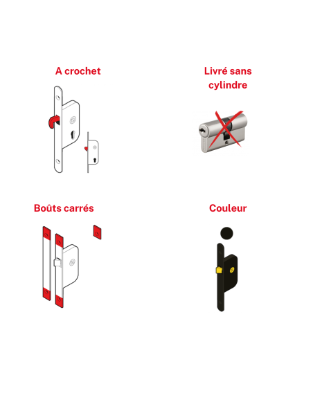 Boitier de serrure encastrable à crochet pour porte coulissante, axe 50mm, bouts carrés - THIRARD FBA