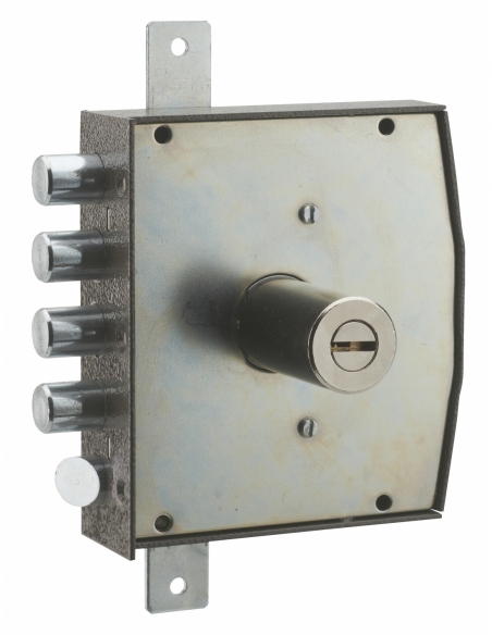 Serrure en applique à double entrée pour porte d'entrée, 154x140mm, 3 pts, droite, 5 clés - THIRARD FBA