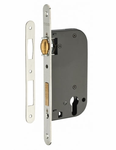 Boitier de serrure encastrable à rouleau à cylindre pour porte d'entrée, axe 50mm, bouts ronds - THIRARD FBA