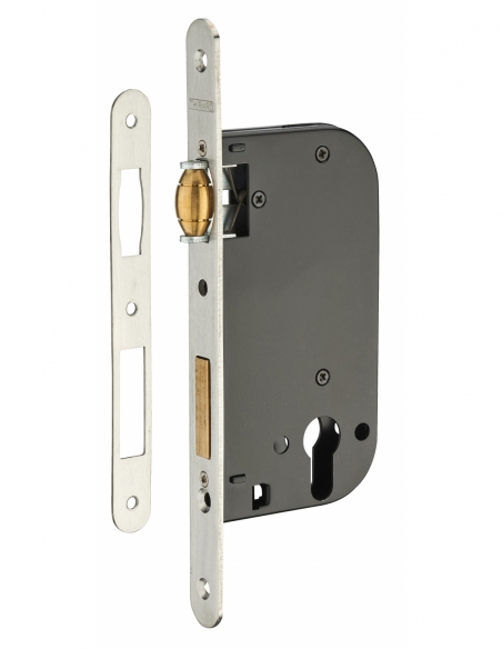 Boitier de serrure encastrable à rouleau à cylindre pour porte d'entrée, axe 50mm, bouts ronds - THIRARD FBA