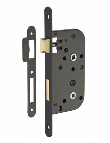 Serrure encastrable à condamnation pour porte de salle de bain et toilettes, axe 50 mm, bouts ronds, noir - THIRARD FBA