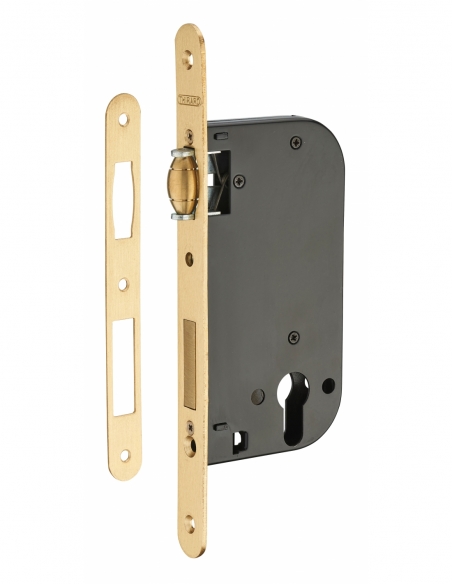 Boitier de serrure encastrable à rouleau à cylindre pour porte d'entrée, axe 50mm, bouts ronds, inox - THIRARD FBA