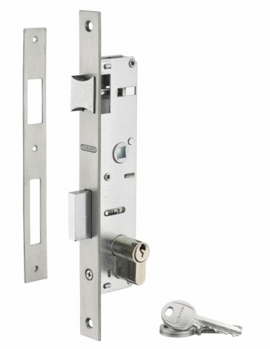 Serrure encastrable à cylindre pour menuiserie métallique, axe 22mm, bouts carrés, cylindre 30x30mm, inox, 3 clés - THIRARD FBA