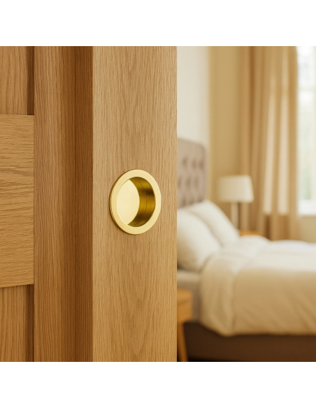 Paire de poignées cuvettes rondes encastrables pour porte coulissante, laitonné - THIRARD FBA