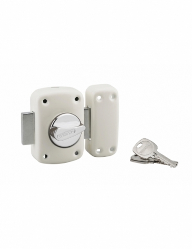 Verrou à bouton Corvette pour porte d'entrée, cylindre 45mm, acier, 3 clés, époxy blanc - THIRARD FBA