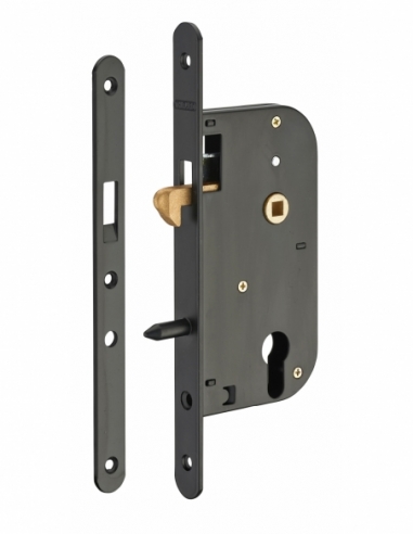 Boitier de serrure encastrable à crochet à cylindre pour porte coulissante, axe 50mm, bouts ronds - THIRARD FBA