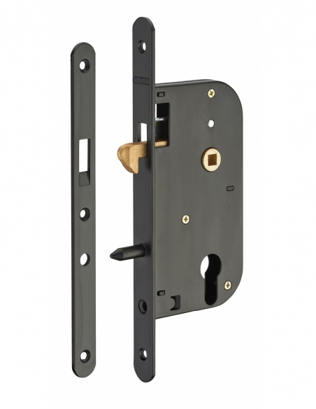 Boitier de serrure encastrable à crochet à cylindre pour porte coulissante, axe 50mm, bouts ronds - THIRARD FBA