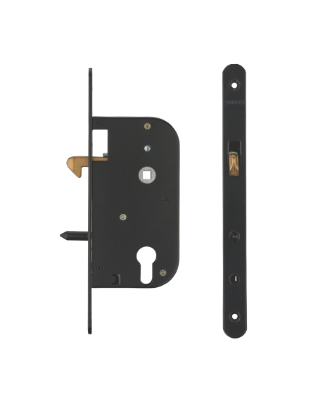 Boitier de serrure encastrable à crochet à cylindre pour porte coulissante, axe 50mm, bouts ronds - THIRARD FBA