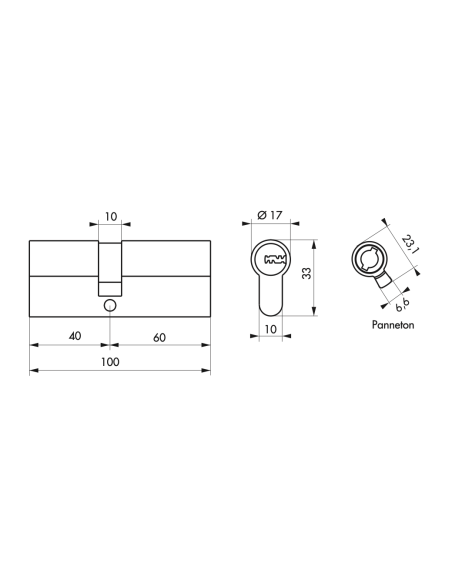 Cylindre de serrure débrayable Transit 1, 40x60mm, 5 clés, nickelé - THIRARD FBA