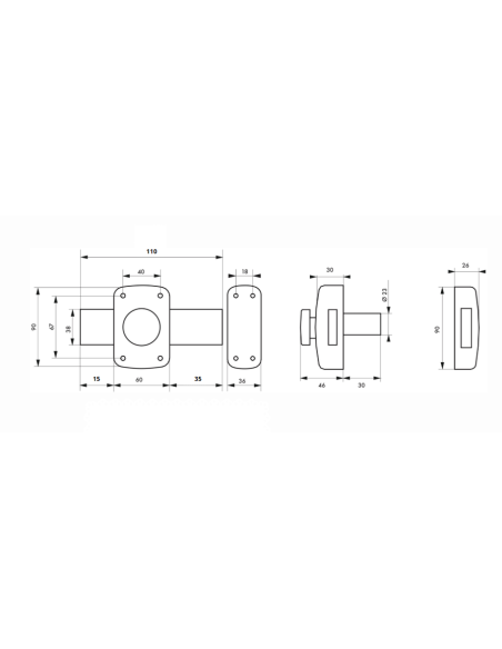 Verrou à bouton Corvette pour porte de garage, cylindre 30mm, pêne 160mm, acier, 3 clés, époxy bronze - THIRARD Serrures en a...