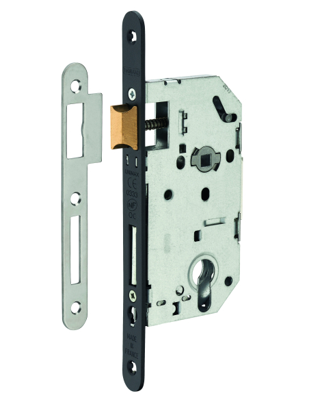 Serrure encastrable Unimax CE NFQC A2P* à cylindre pour porte d'entrée, axe50mm, bouts ronds, têtière noire - THIRARD Serrure...